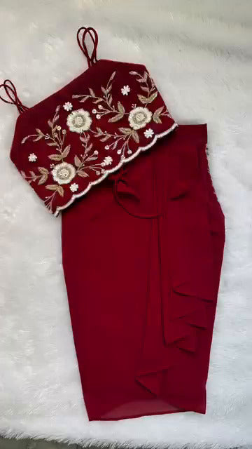 Ruby Bloom Embroidered Skirt Set