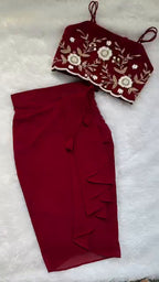 Ruby Bloom Embroidered Skirt Set