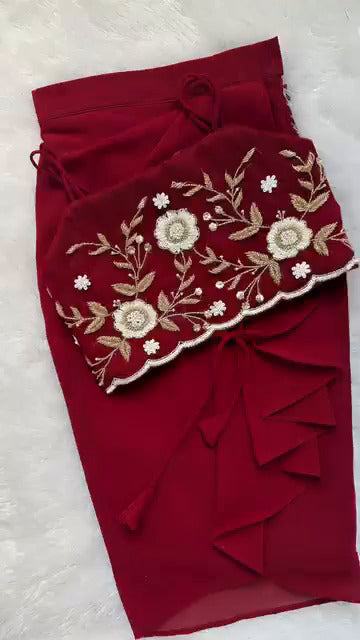 Ruby Bloom Embroidered Skirt Set