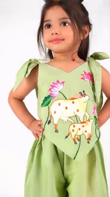 Handpainted Green Floral Jumpsuit