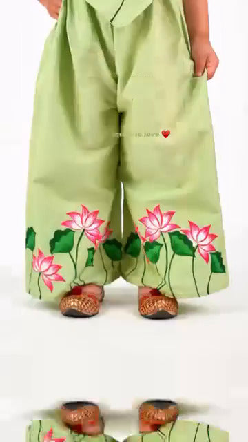 Handpainted Green Floral Jumpsuit