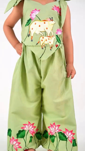 Handpainted Green Floral Jumpsuit