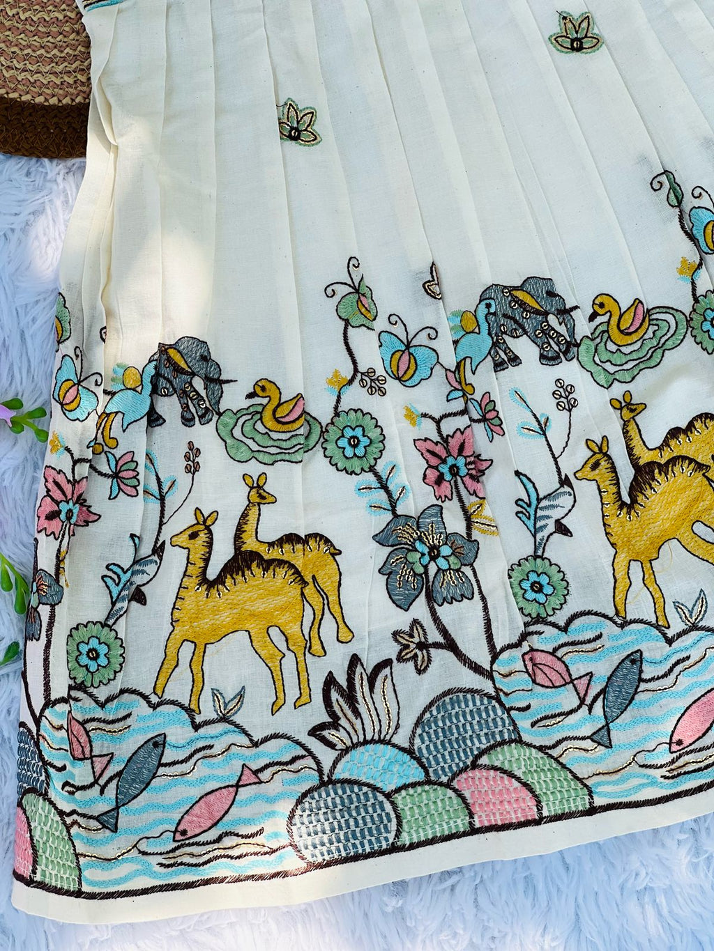 Fuchsic Heavy Embroidery Work On Khadi Cotton Fabric Kids Frock