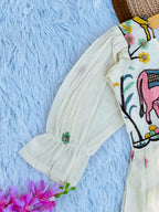 Exquisite  Embroidery Work Pure Khadi Cotton Kids Sleeve Frock