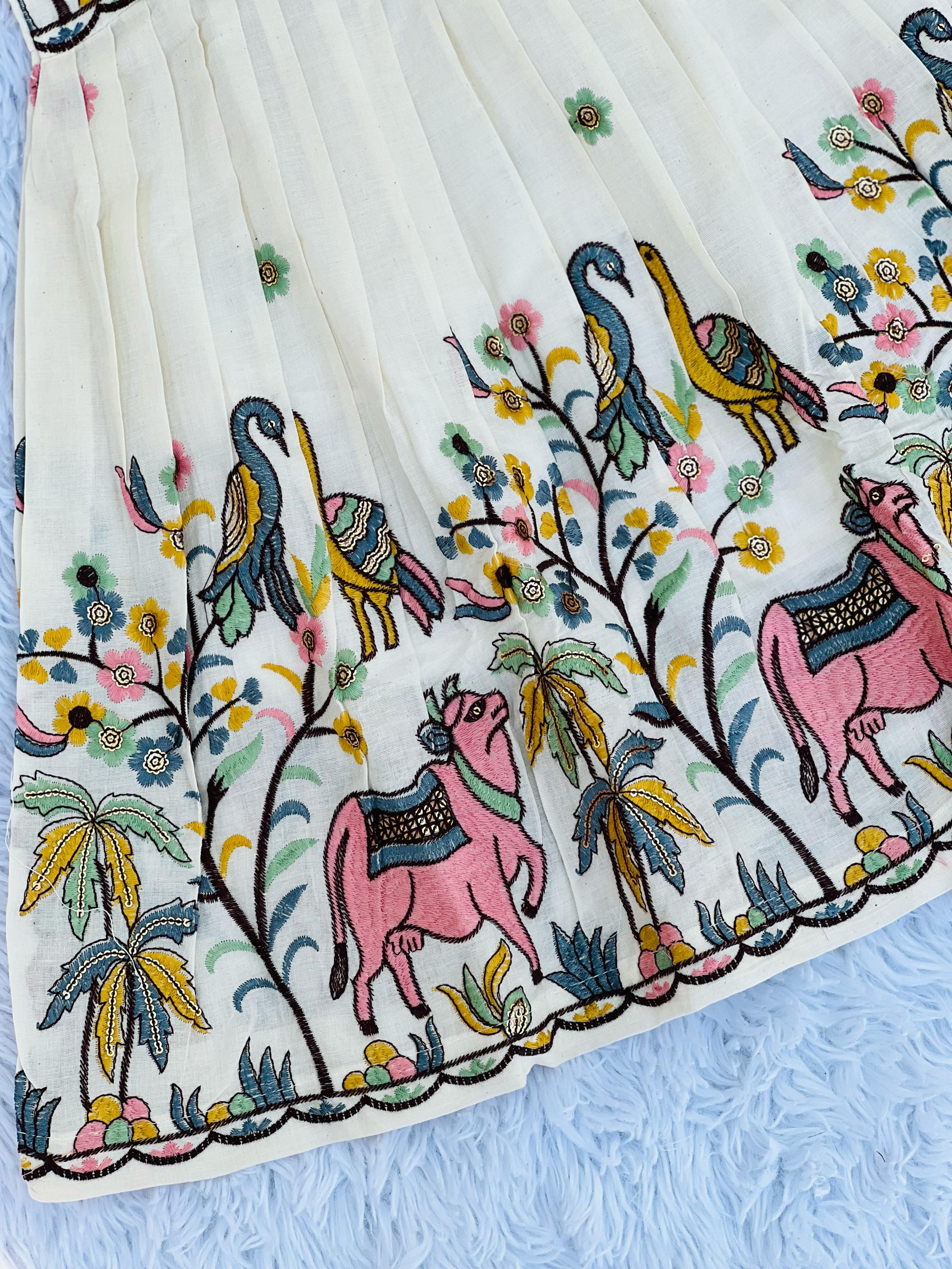Exquisite  Embroidery Work Pure Khadi Cotton Kids Sleeve Frock