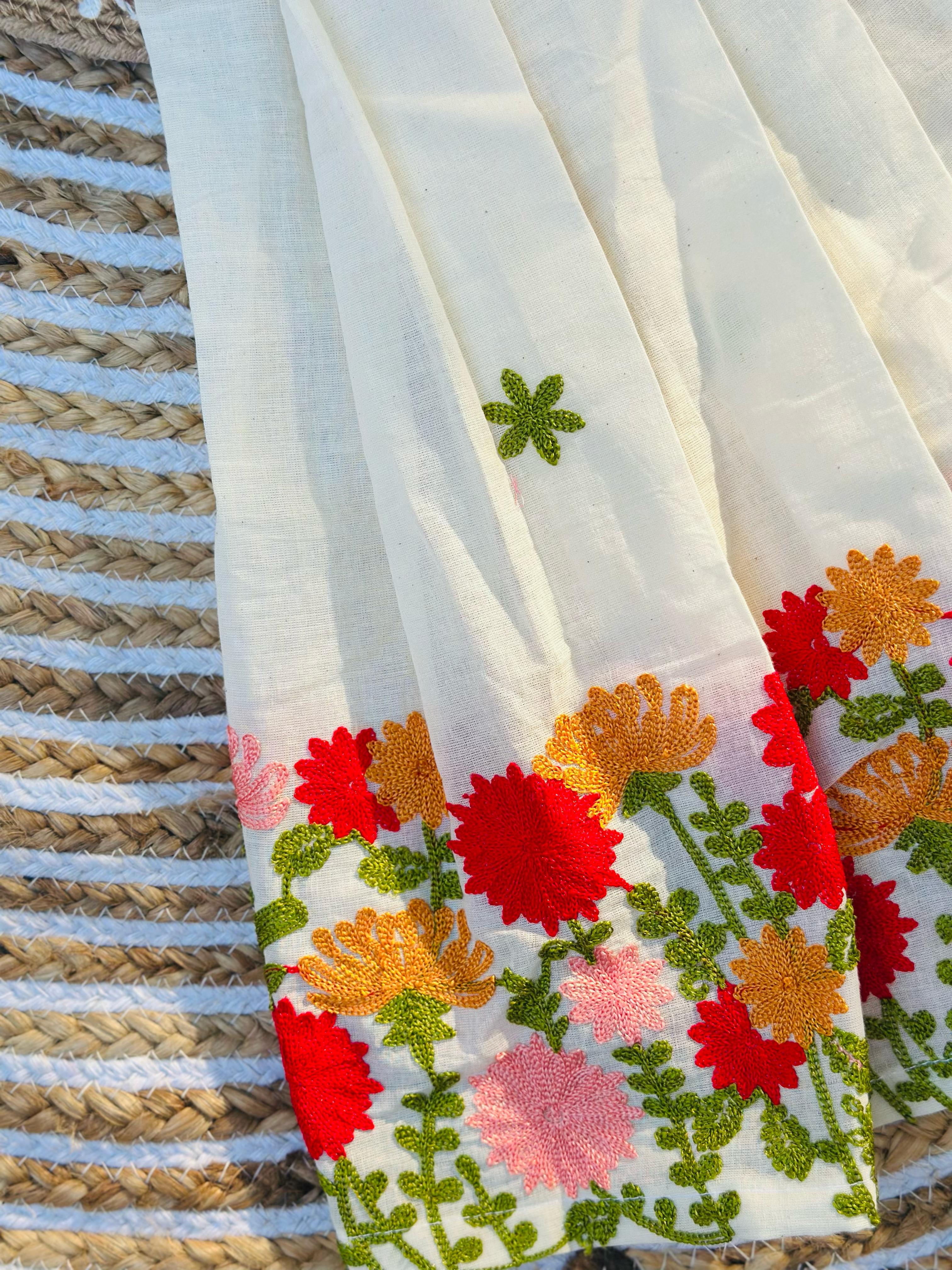 Premium Cotton Silk Flower work Lhengha with Top for kids