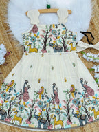 Byzantine Embroidery Work on Pure Khadi Cotton Fabric Kids Frock
