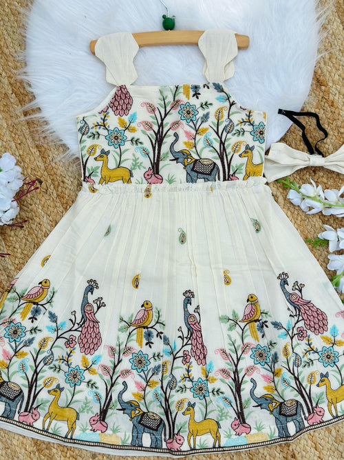 Byzantine Embroidery Work on Pure Khadi Cotton Fabric Kids Frock