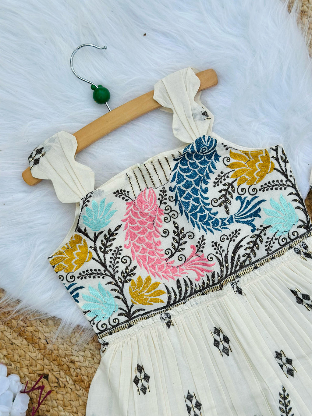 Pearlesecnt Embroidery Work on Khadi Cotton Fabric Kids Frock