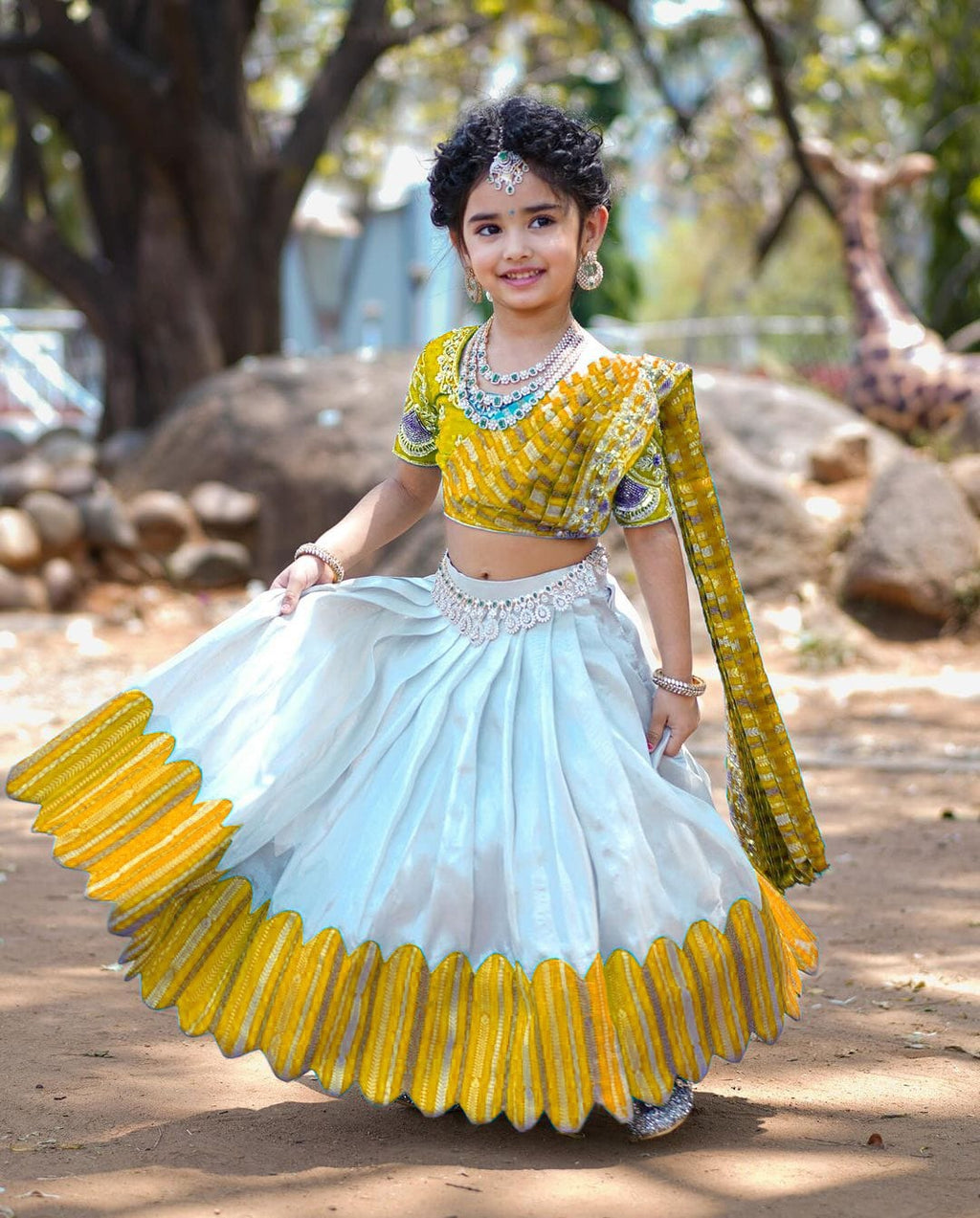 Designer Lehenga Choli & Dupatta with Sequins Embroidery & Digital Print in Yellow Color