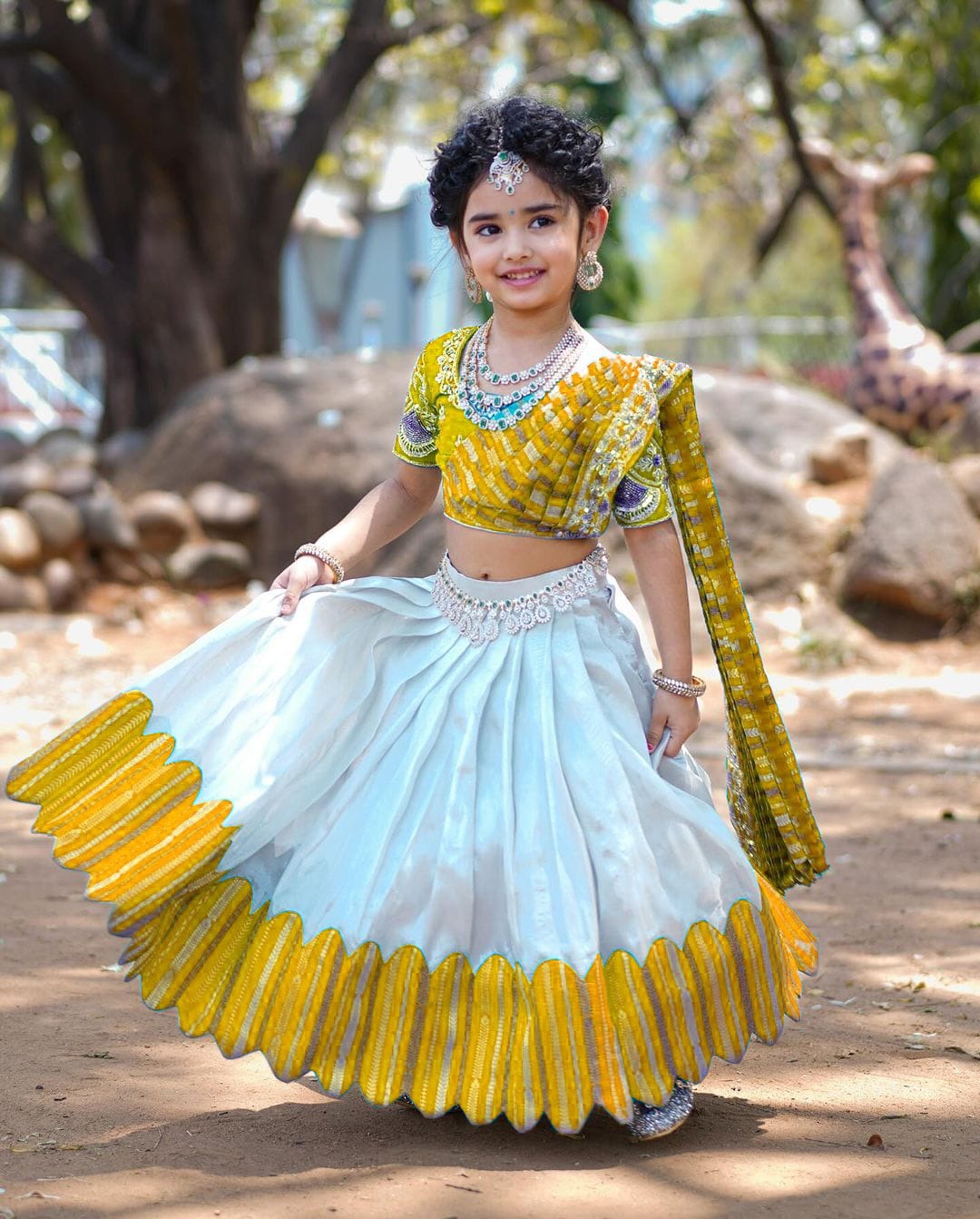 Designer Lehenga Choli & Dupatta with Sequins Embroidery & Digital Print in Yellow Color