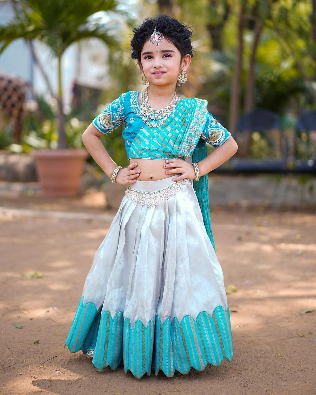 Designer Lehenga Choli & Dupatta with Sequins Embroidery & Digital Print in Sky Color