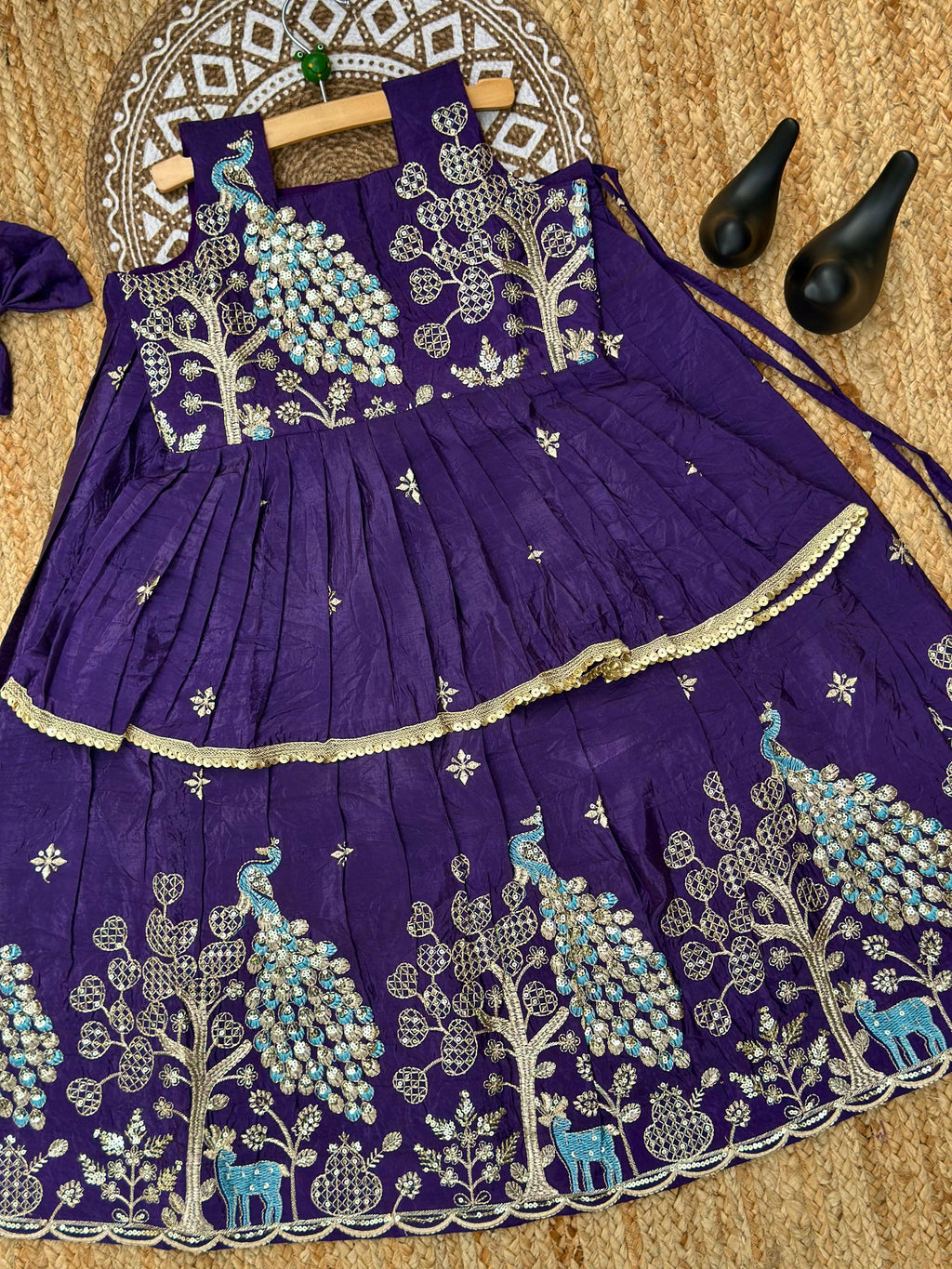 Effortless Embroidery Work Pure Gold crush Lehengha and Top for Kids