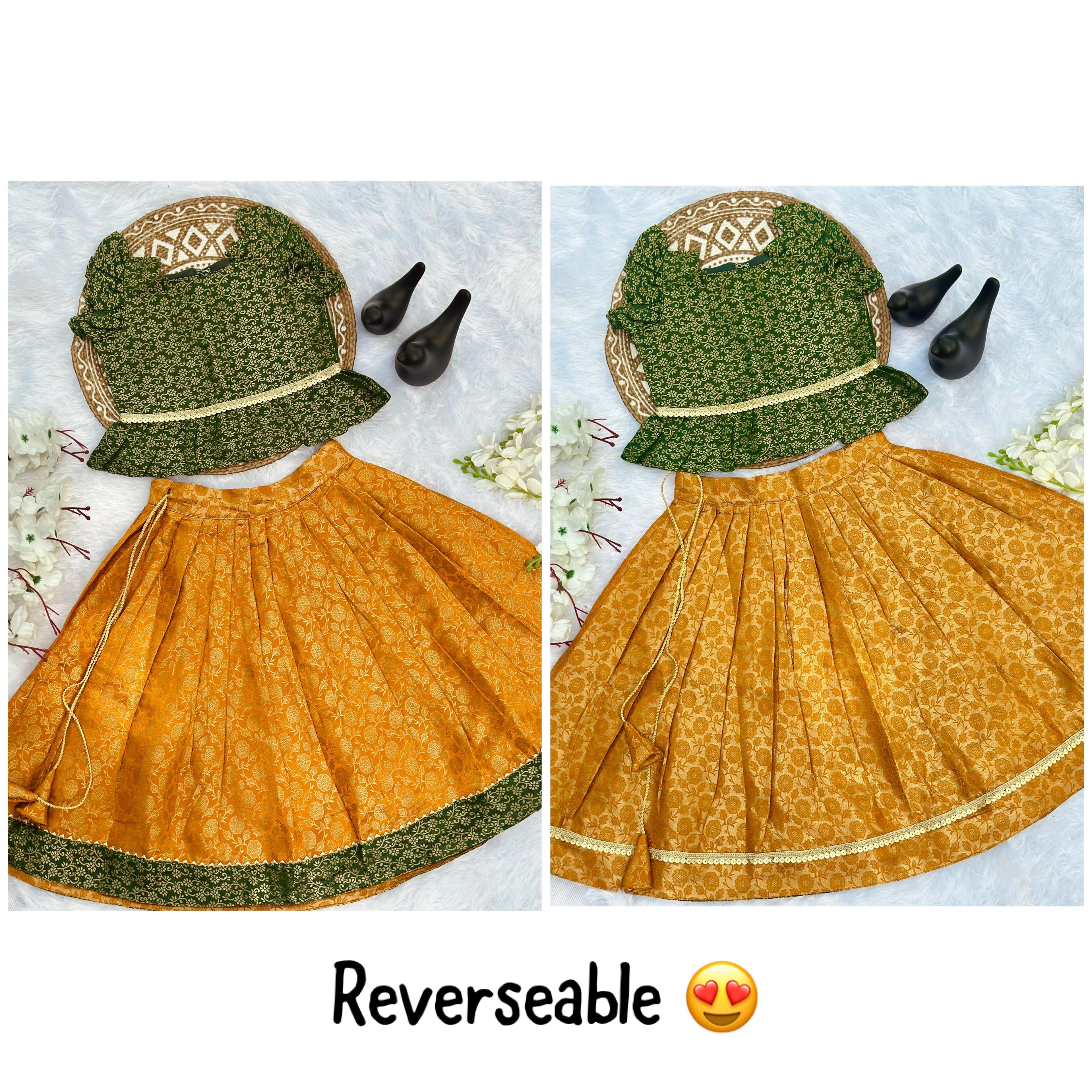 Trending Premium Broacket Fabric Reverseable Kids Lahenga Choli