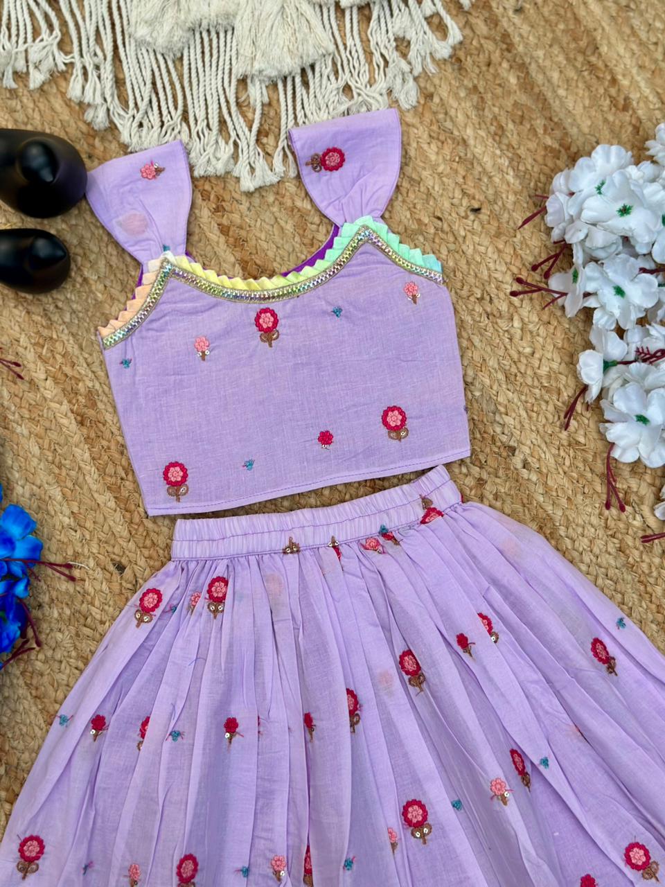 Trending Embroidery Work On Cotton Fabric Skirt Top