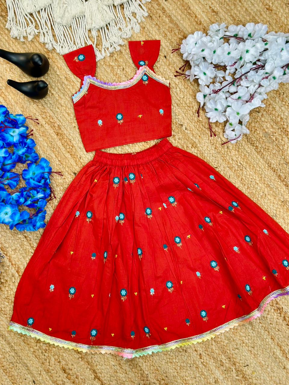 Trending Embroidery Work On Cotton Fabric Skirt Top