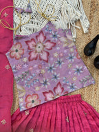 Kids Festive Pink Lehenga with Lavender Floral Blouse