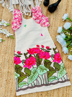 Girls Cotton Floral Dress with Lotus Print & Frill Sleeves