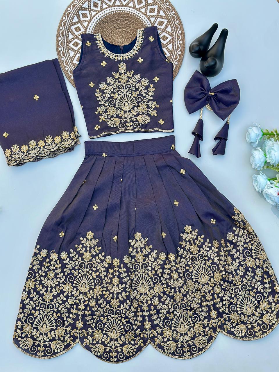 Designer Tissue Simmer Fabric Lehenga Choli with Gold Embroidery