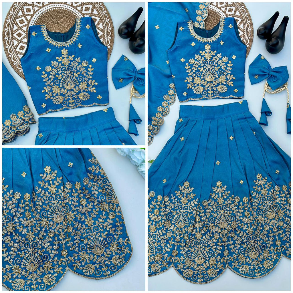 Designer Tissue Simmer Fabric Lehenga Choli with Gold Embroidery