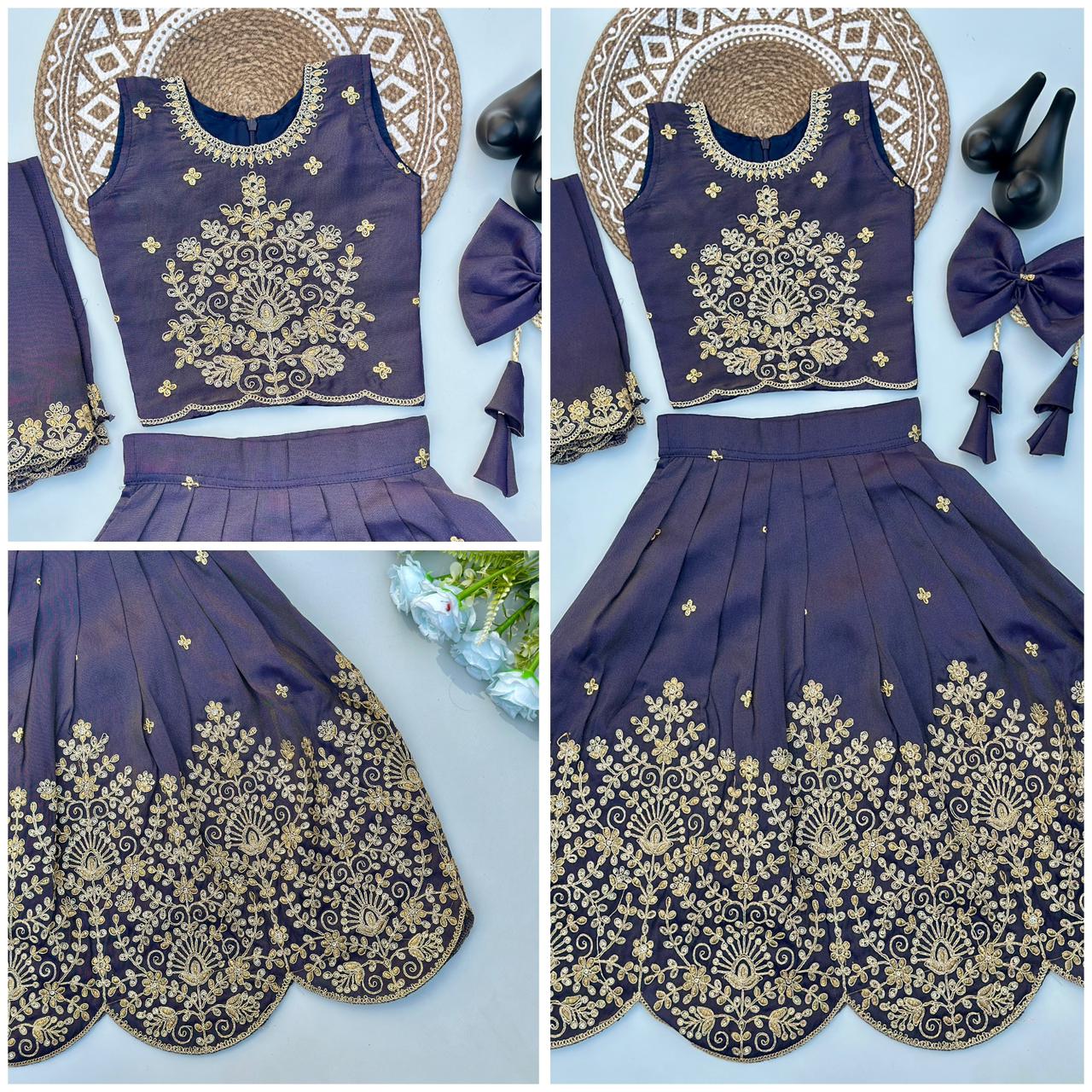 Designer Tissue Simmer Fabric Lehenga Choli with Gold Embroidery
