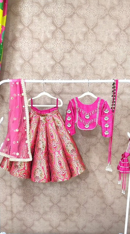 Royal Pink Brocade Lehenga Choli Set