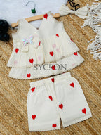 Adorable Premium Cotton Heart Embroidered Kids Cord Set