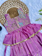 Effortless Embroidery Work Pure Gold crush Lehengha and Top for Kids
