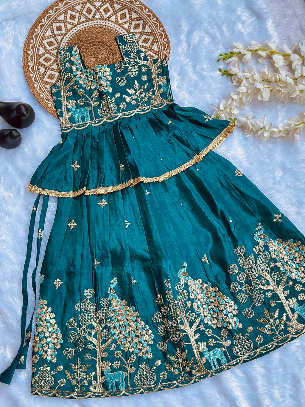 Effortless Embroidery Work Pure Gold crush Lehengha and Top for Kids