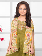 Myra Olive Silk Floral shrug palazzo suit
