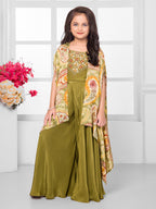 Myra Olive Silk Floral shrug palazzo suit