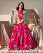 Pink Georgette Lehenga Choli With Print