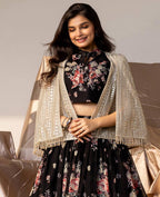 Black Georgette Lehenga Choli With Print