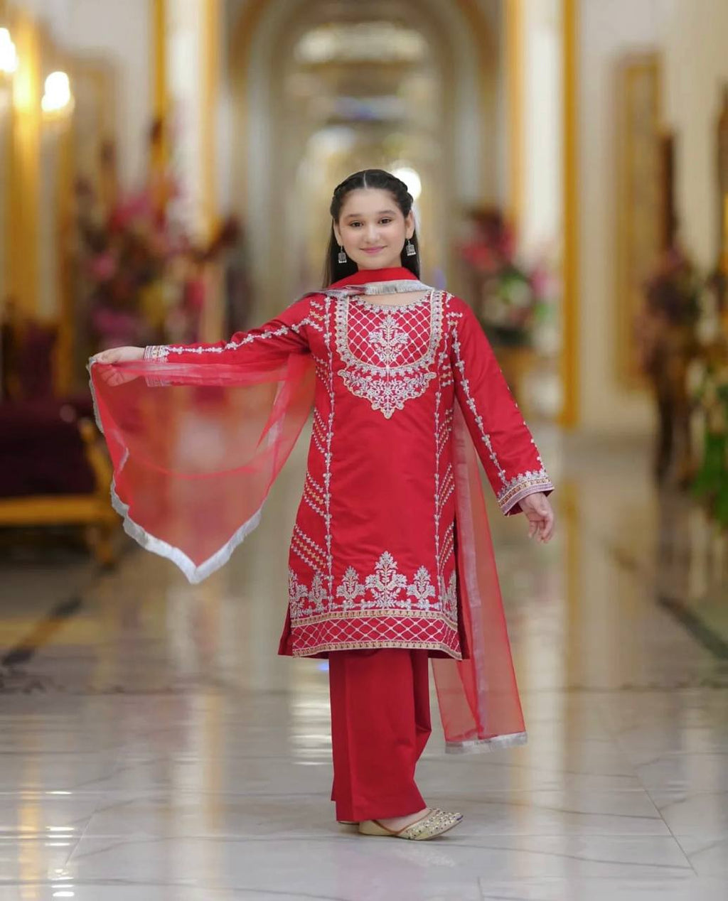 Royal Elegance: Deep Purple And Red Embroidered Plazo Set