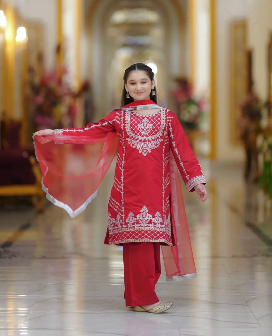 Royal Elegance: Deep Purple And Red Embroidered Plazo Set