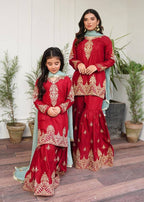 Zariya Red Mother-Daughter Sharara Set