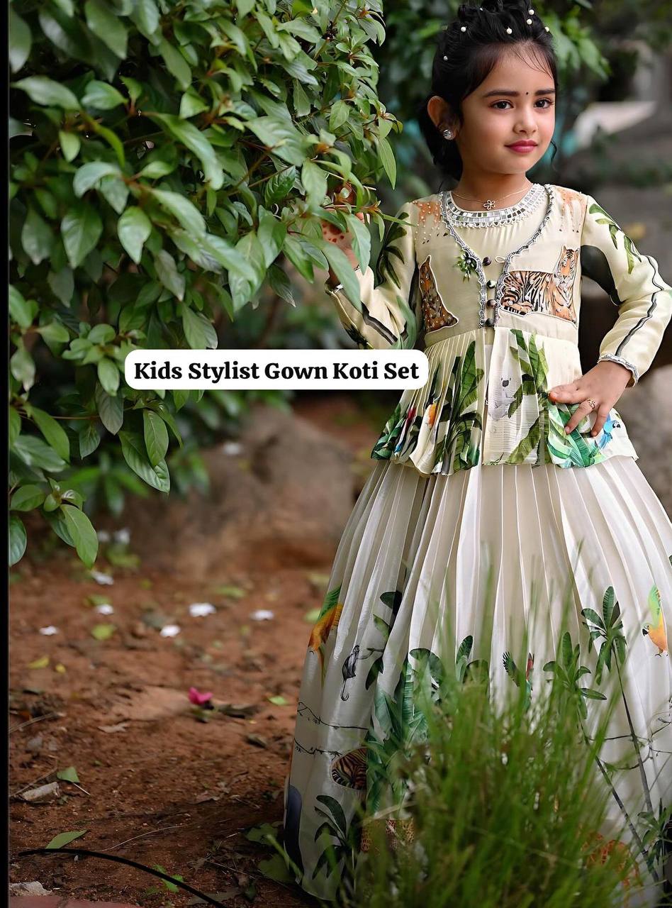 HEAVY CHINON SILK GOWN AND KOTI SET WITH DIGITAL PRINT WORK OC-183