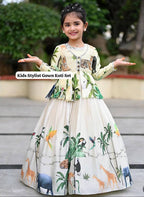 HEAVY CHINON SILK GOWN AND KOTI SET WITH DIGITAL PRINT WORK OC-183