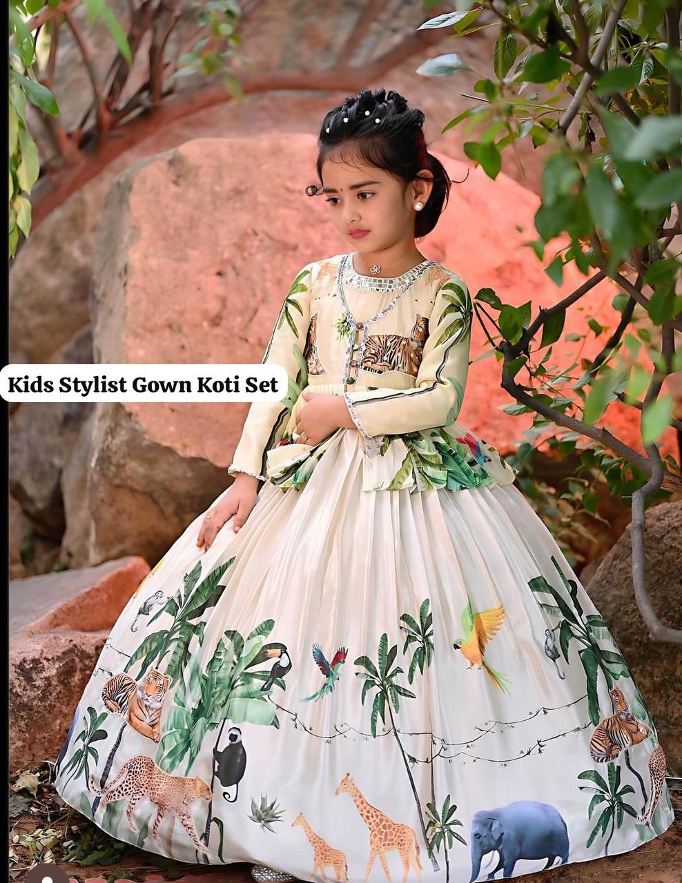 HEAVY CHINON SILK GOWN AND KOTI SET WITH DIGITAL PRINT WORK OC-183