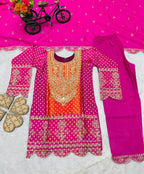Pure Chinnon With Heavy Embroidery Coding Dori-Sequence Work Top-Bottom And Dupatta Set Fully Stitched OC-186