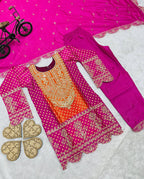 Pure Chinnon With Heavy Embroidery Coding Dori-Sequence Work Top-Bottom And Dupatta Set Fully Stitched OC-186