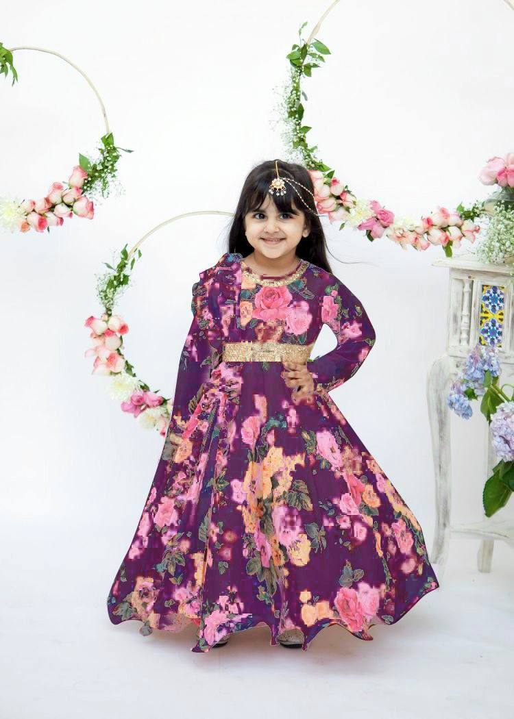 Presenting New Designer Heavy Fox Georgette Gown With Digital Print Work Ready To Wear Collection OC-143-Violet