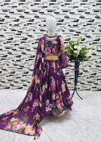 Presenting New Designer Heavy Fox Georgette Gown With Digital Print Work Ready To Wear Collection OC-143-Violet