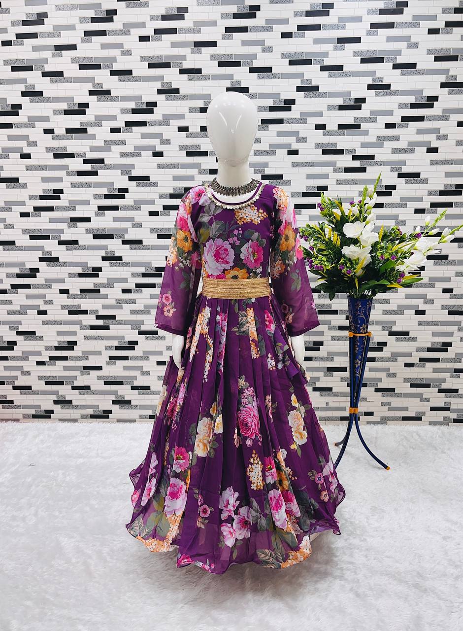 Presenting New Designer Heavy Fox Georgette Gown With Digital Print Work Ready To Wear Collection OC-143-Violet