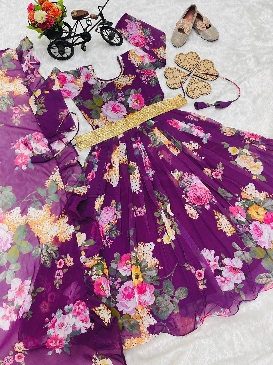 Presenting New Designer Heavy Fox Georgette Gown With Digital Print Work Ready To Wear Collection OC-143-Violet