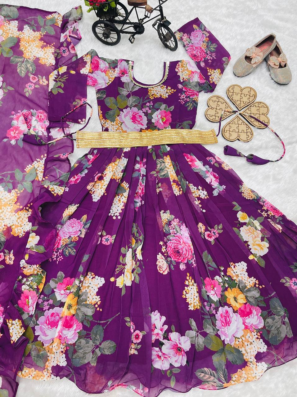 Presenting New Designer Heavy Fox Georgette Gown With Digital Print Work Ready To Wear Collection OC-143-Violet