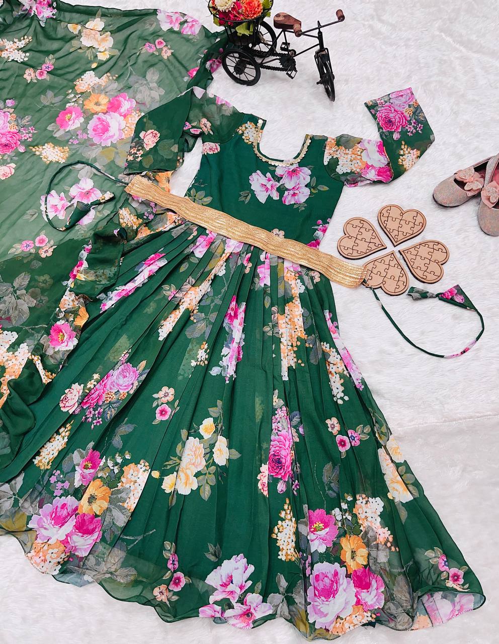 Presenting New Designer Heavy Fox Georgette Gown With Digital Print Work Ready To Wear Collection OC-143-GREEN