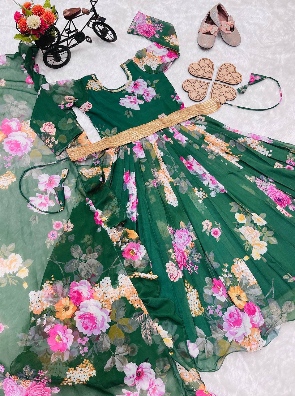 Presenting New Designer Heavy Fox Georgette Gown With Digital Print Work Ready To Wear Collection OC-143-GREEN